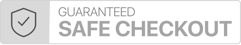 A grey bar with the text "GUARANTEED SAFE CHECKOUT" and a shield icon on the left.